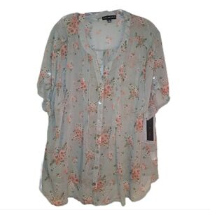 Women's Plus Size Sheer Floral Print Blouse